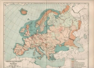 1908 - alter Druck - Wirtschaftskarte Europa